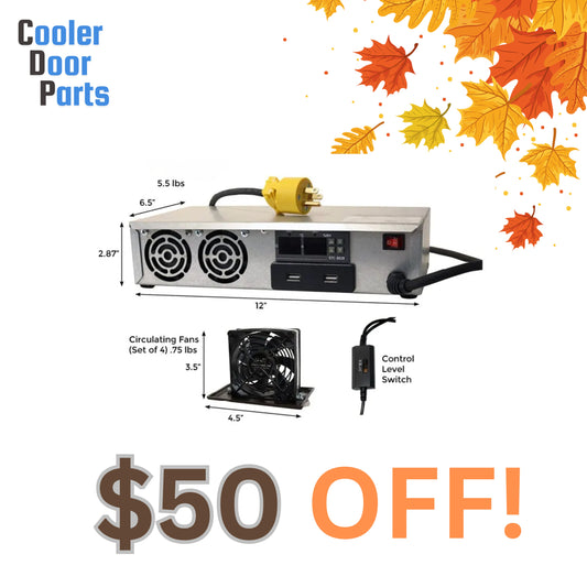 Commercial refrigerated case condensation dryer unit to eliminate moisture and fogging.